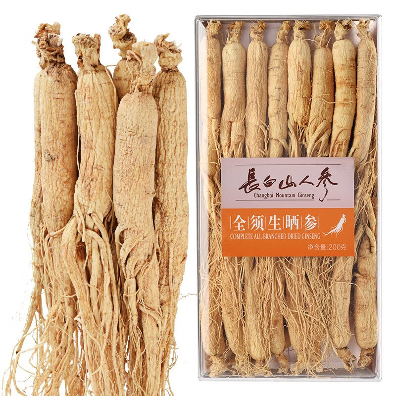 Changbai Mountain Ginseng with Complete Roots, Sun-dried Ginseng, 300g/box   60 - 65