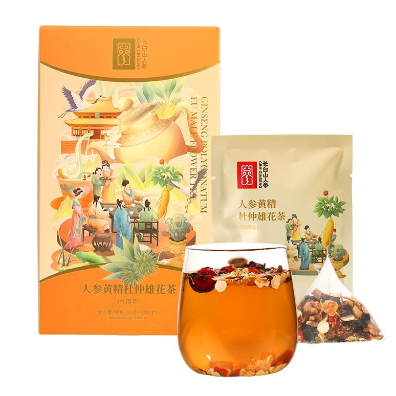 Ginseng Polygonatum  Eucommia Ulmoides Male Flower Tea,90 g (6 g *15 bags)-Changbai Mountain Ginseng-CBM GINSENG