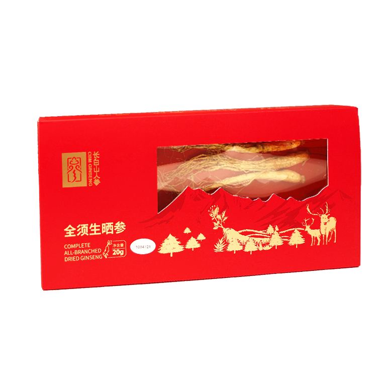 Changbai Mountain Ginseng with Whole Roots, Sun-Dried Ginseng (Gift Box), 20g/box * 4