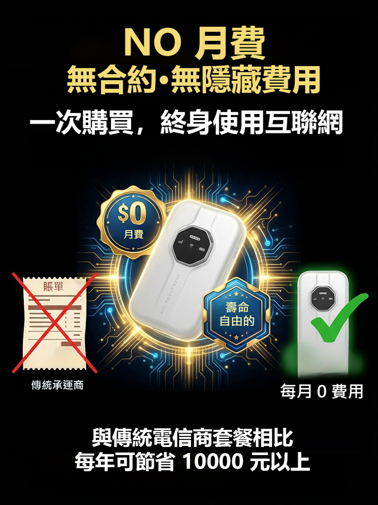 【全球覆蓋，終身免費】無界隨身wifi
