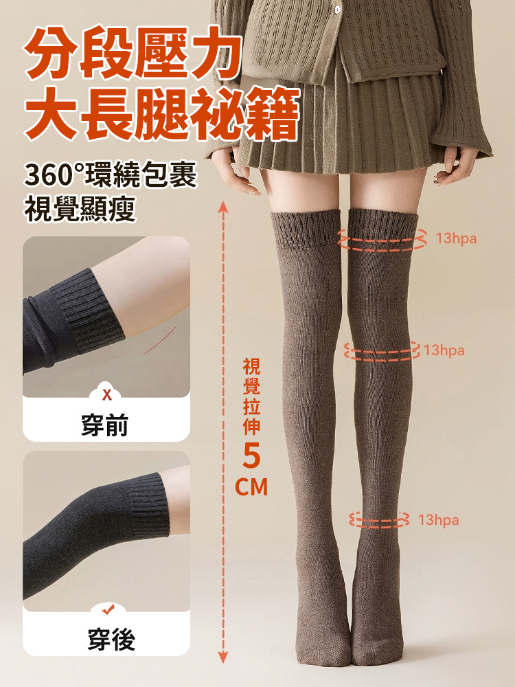 【告別老寒腿】長筒護膝壓力襪🦵90cm 加長筒高，全覆蓋膝蓋及腿部易受寒部位，針對性改善 “老寒腿”，冬季無需額外穿秋褲