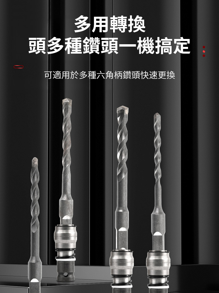電鎚轉換頭，一機搞定多種鑽孔需求