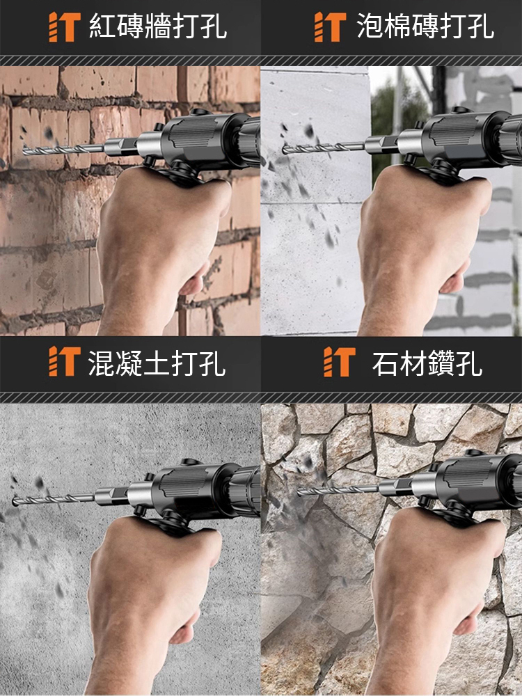 電鎚轉換頭，一機搞定多種鑽孔需求