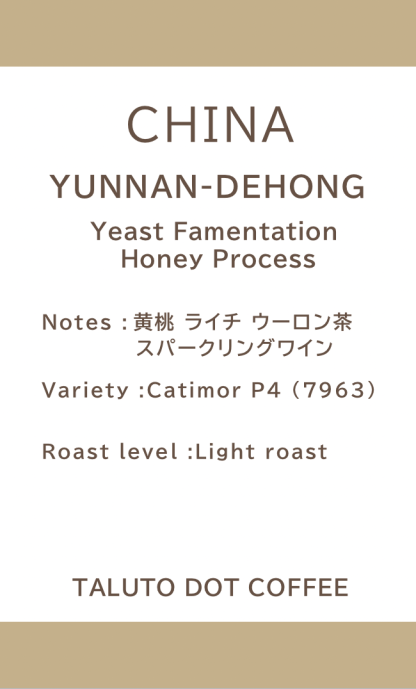 【コーヒー豆】CHINA Dehong Yeast Fermentation Honey Process / 浅煎り 100g