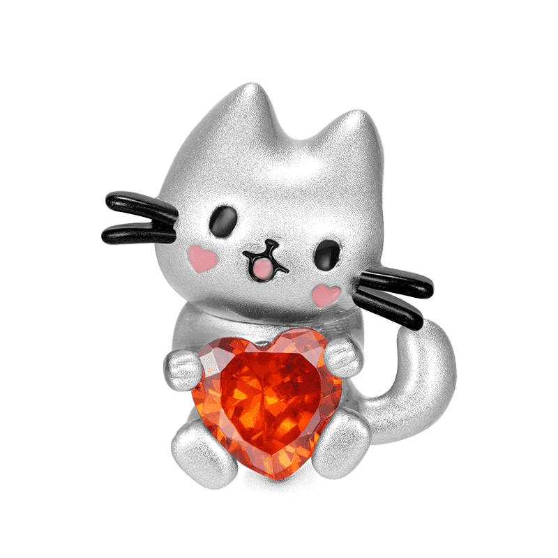 可愛貓咪擁抱心形寶石珠飾 image number 0