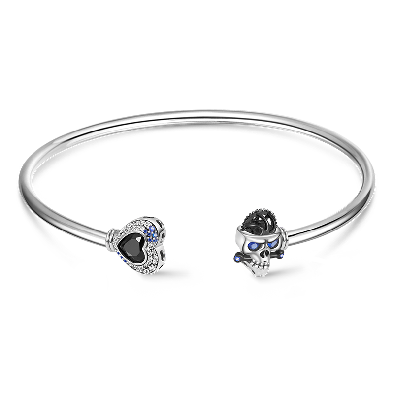 骷髏齒輪與愛心可開口手鐲 image number 0