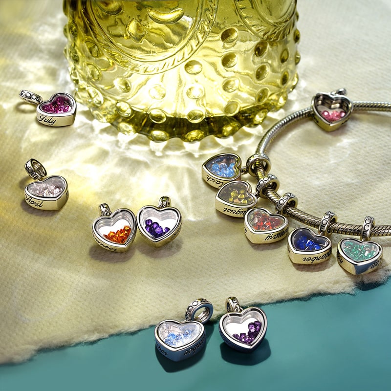 三月生日心形石可刻字吊墜 image number 3