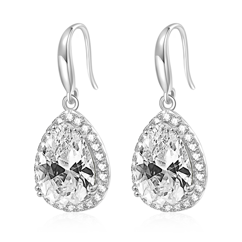 銀色梨形生日石吊墜耳環 image number 0