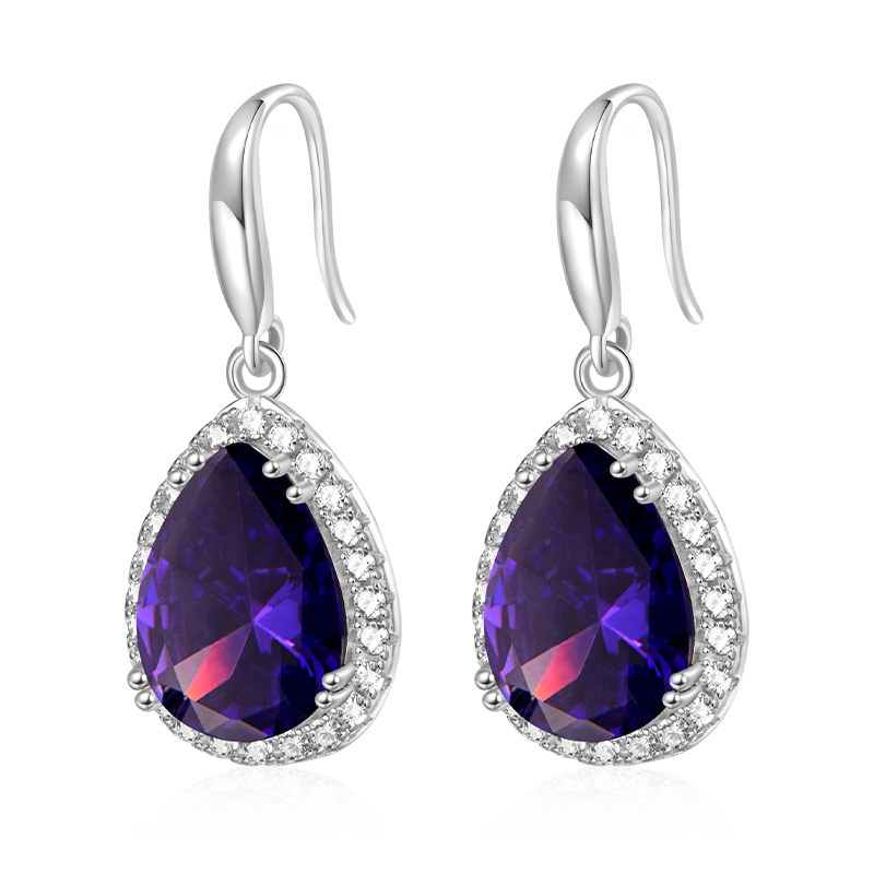 銀色梨形生日石吊墜耳環 image number 0