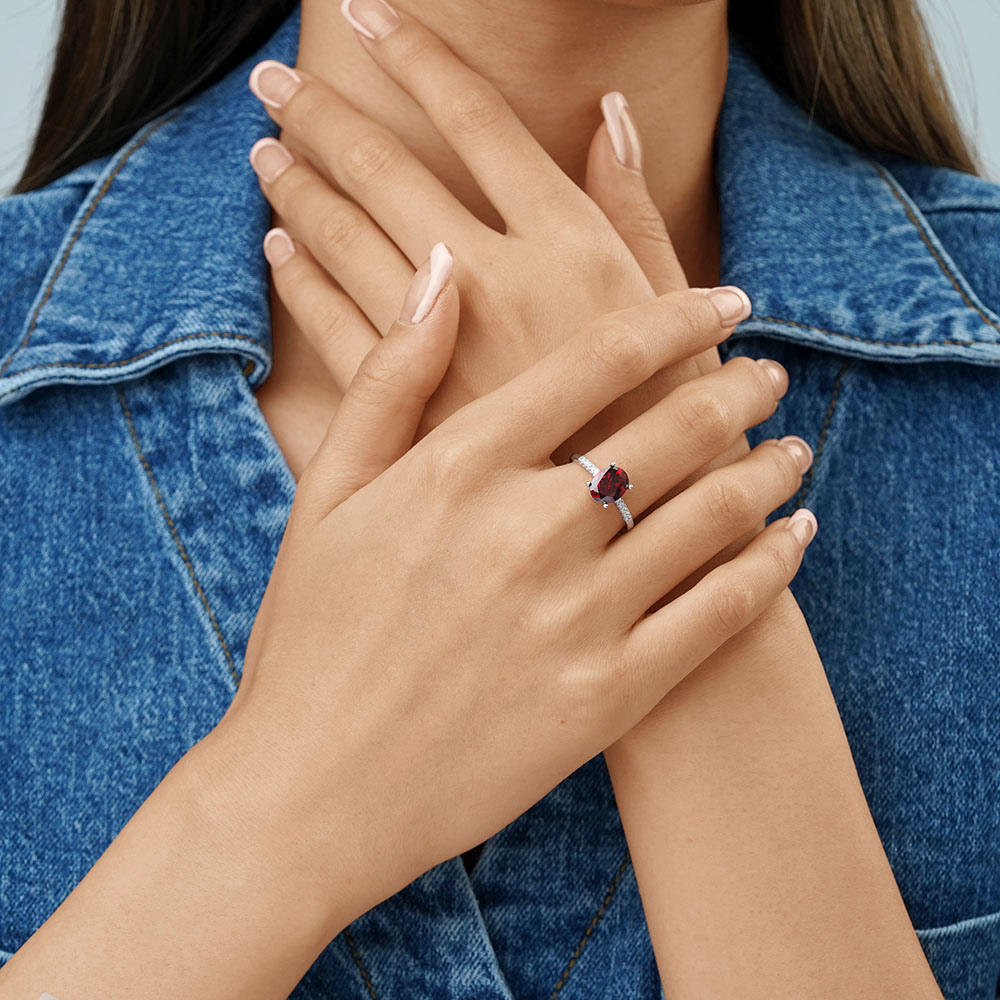 橢圓形切割生日石戒指 image number 4