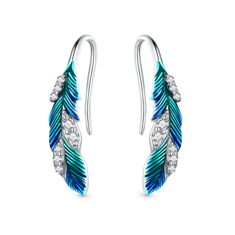 藍色羽毛吊墜耳環 image number 0
