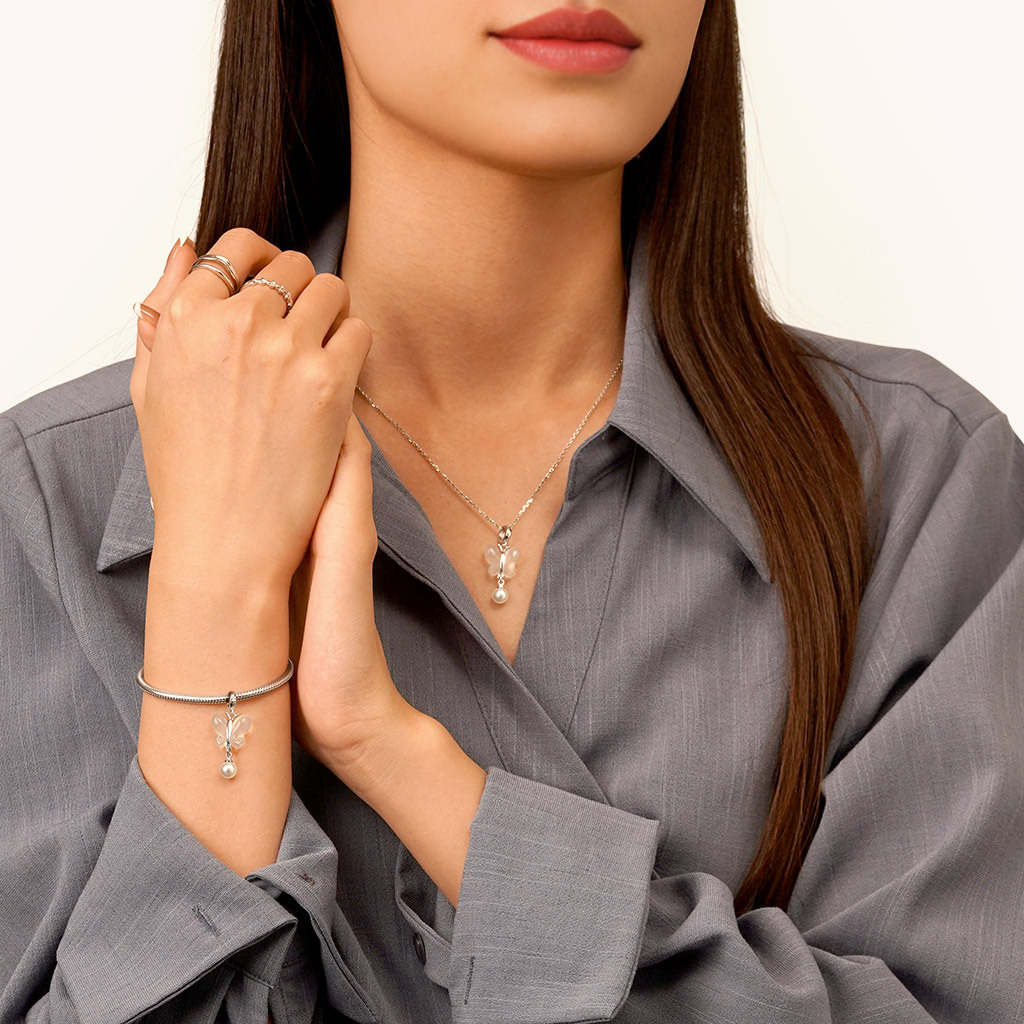 玉髓蝴蝶珍珠吊墜 image number 3