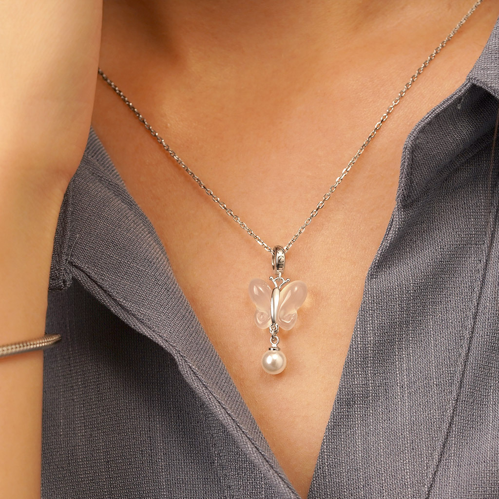 玉髓蝴蝶珍珠吊墜 image number 4