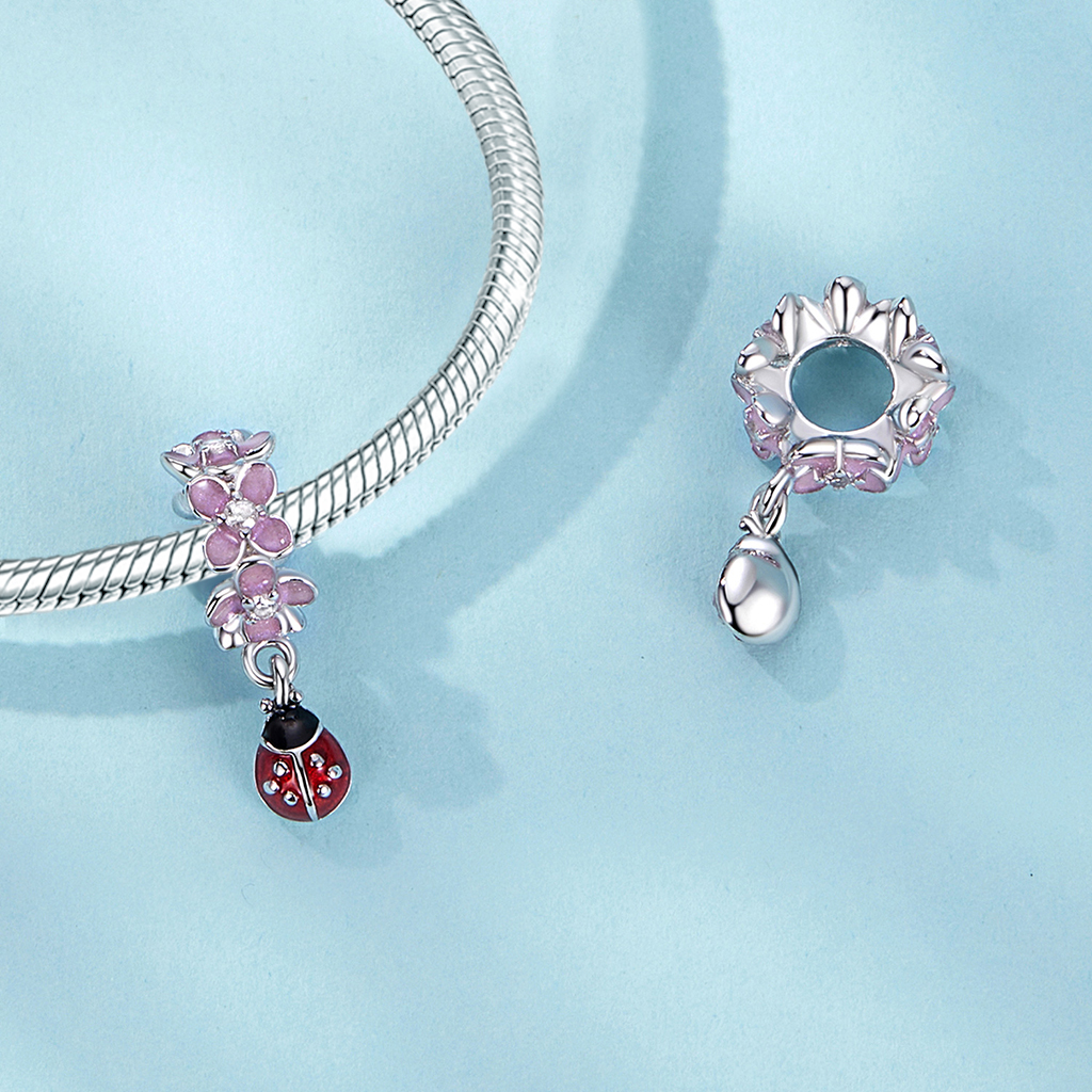 粉紅花朵瓢蟲珠飾 image number 1