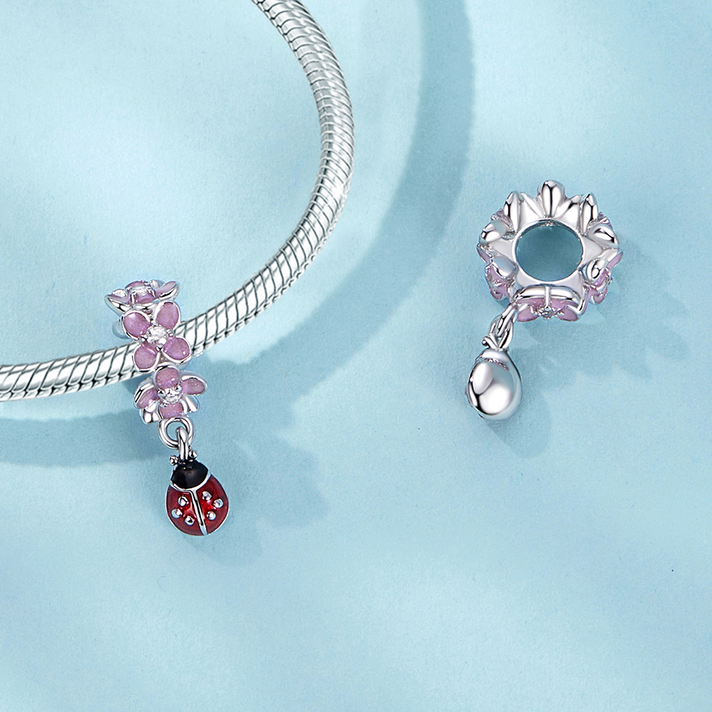 粉紅花朵瓢蟲珠飾 image number 1