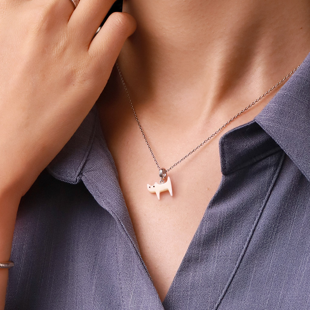 天然貝殼白貓吊墜 image number 4