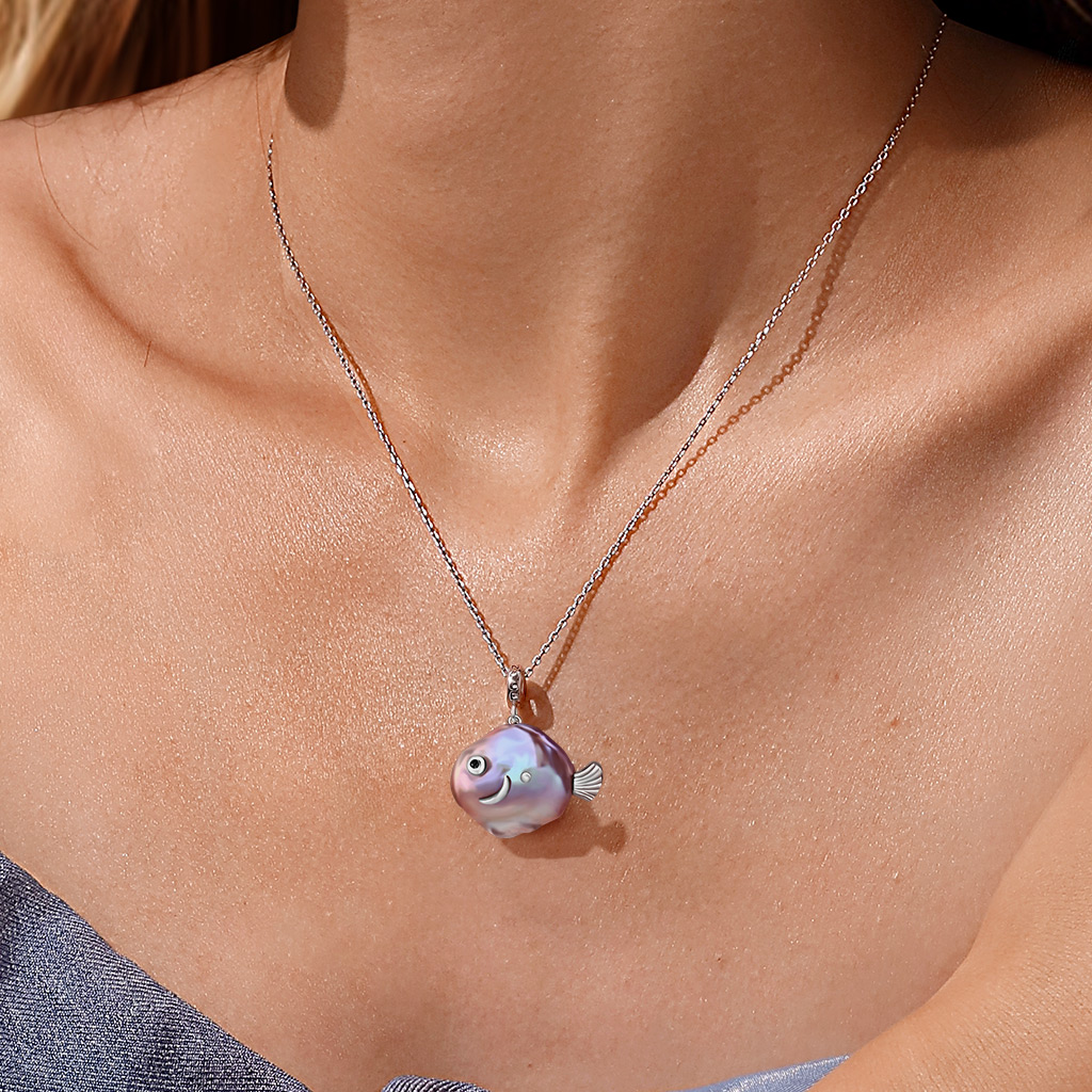 小魚巴洛克珍珠銀吊墜 image number 2