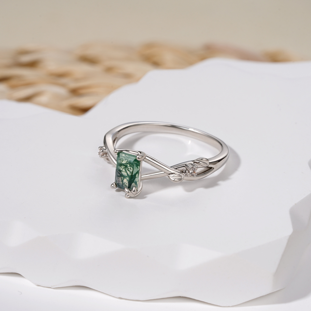 藤蔓苔蘚瑪瑙單石戒指 image number 2