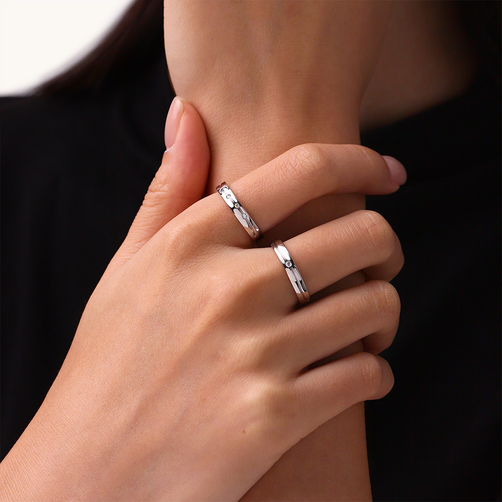 玫瑰金星光情侶戒指 image number 3