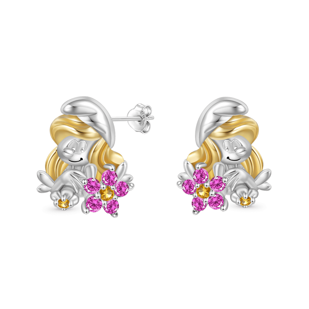 甜美可愛小美人藍色小精靈耳釘 image number 1