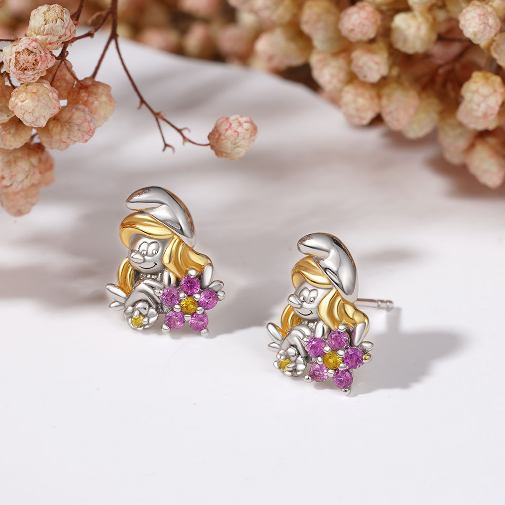 甜美可愛小美人藍色小精靈耳釘 image number 3