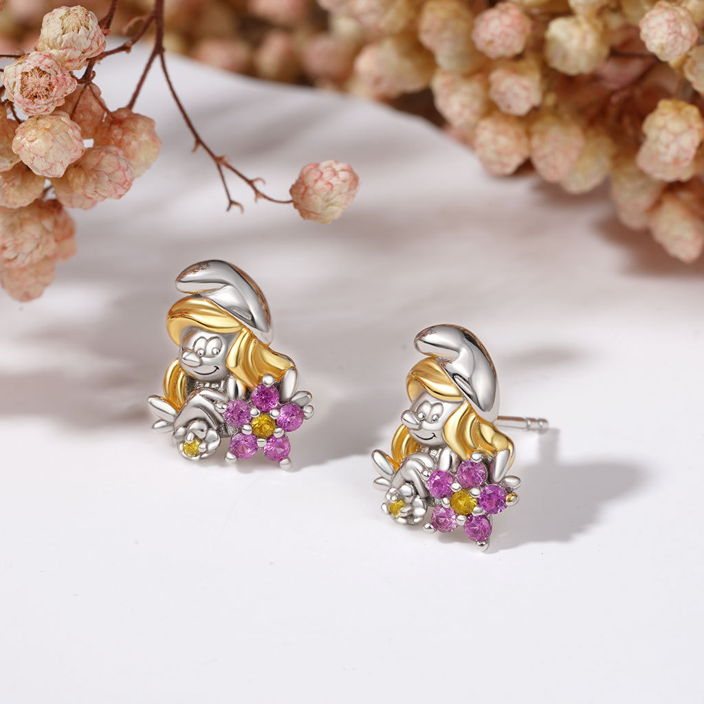 甜美可愛小美人藍色小精靈耳釘 image number 3