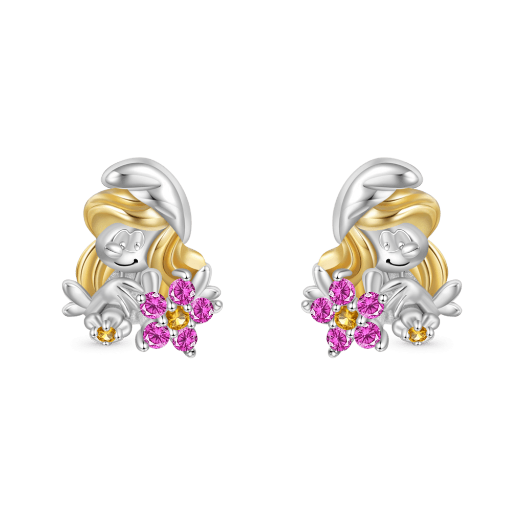 甜美可愛小美人藍色小精靈耳釘 image number 0