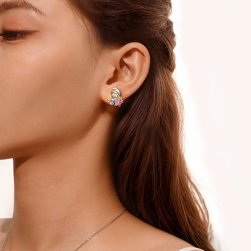 甜美可愛小美人藍色小精靈耳釘 image number 4