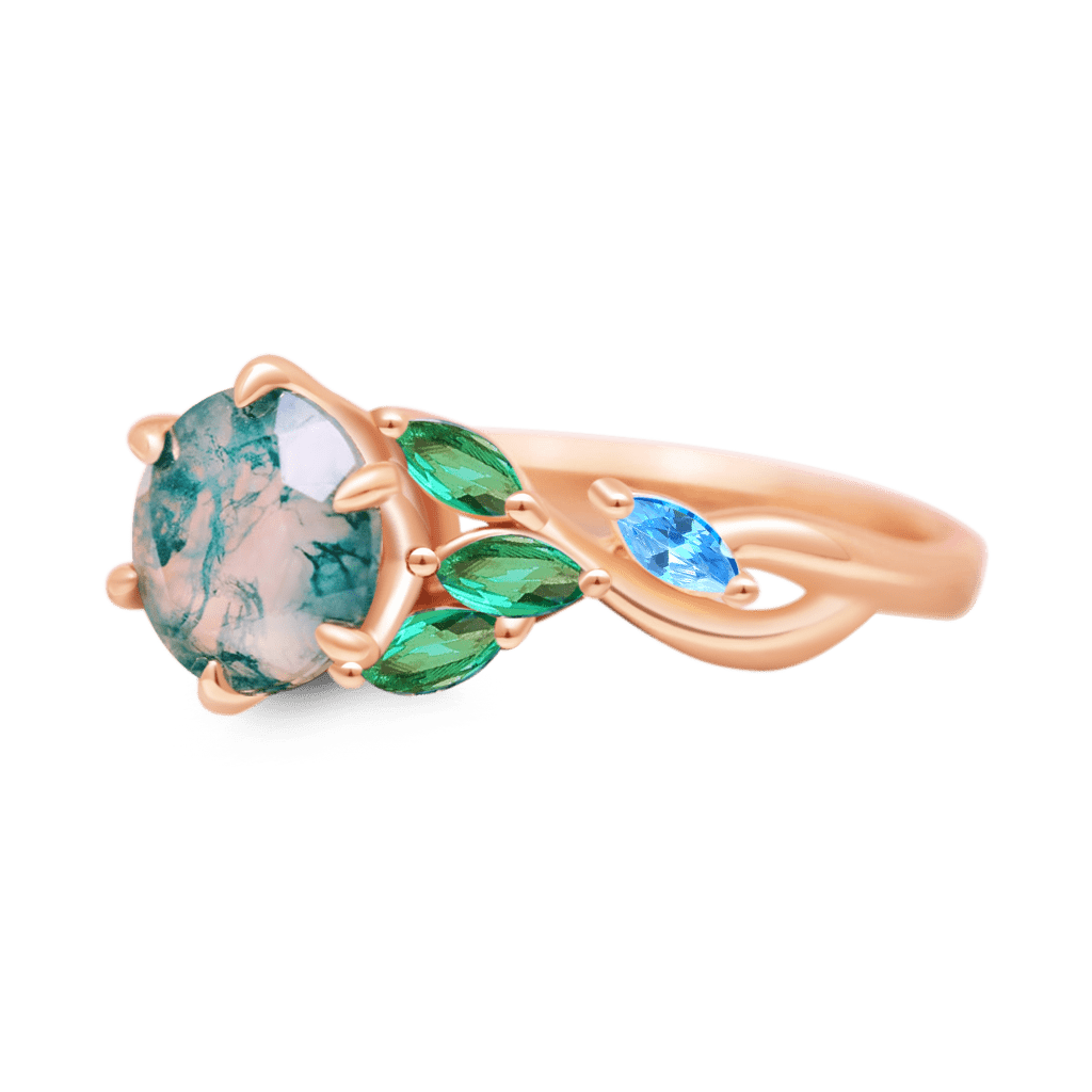 綠苔蘚瑪瑙和火蛋白石戒指 image number 0