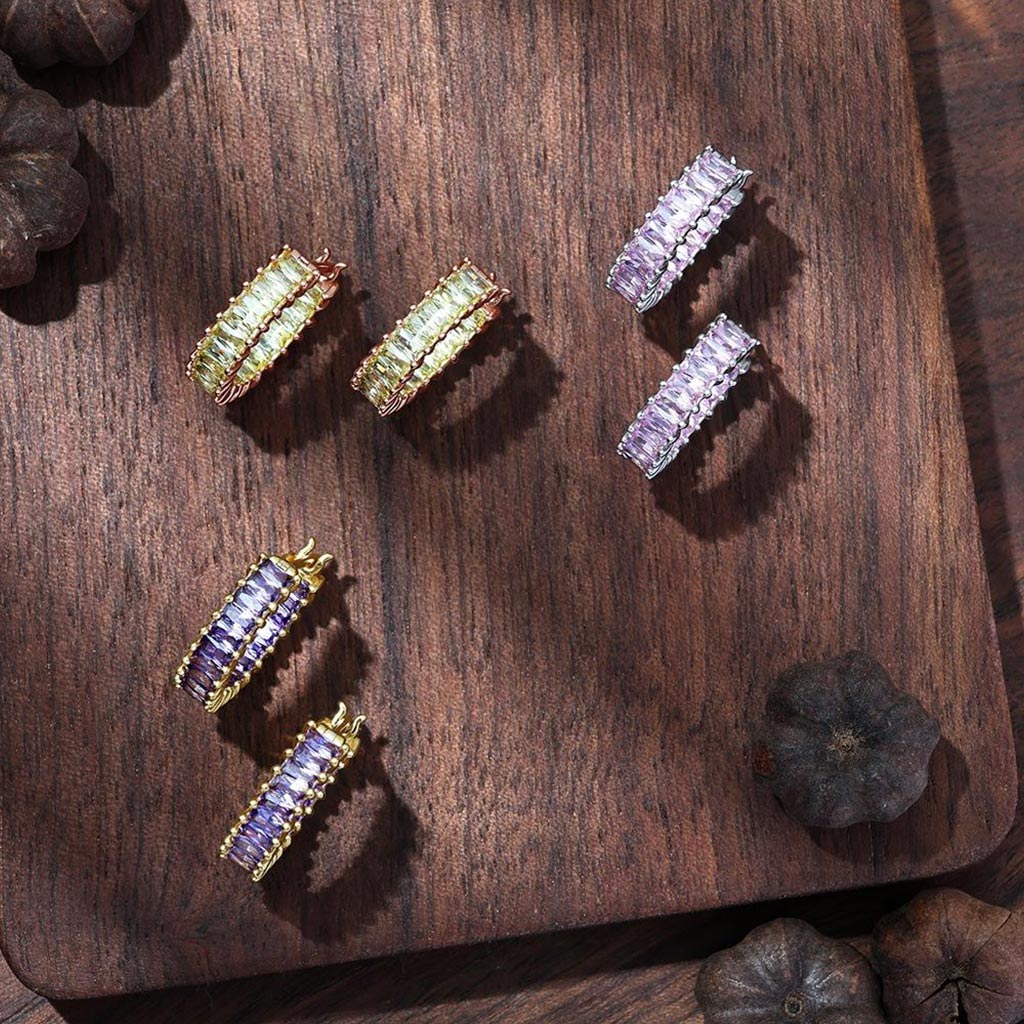 黃水晶長方形切割永恆環狀耳環 image number 2