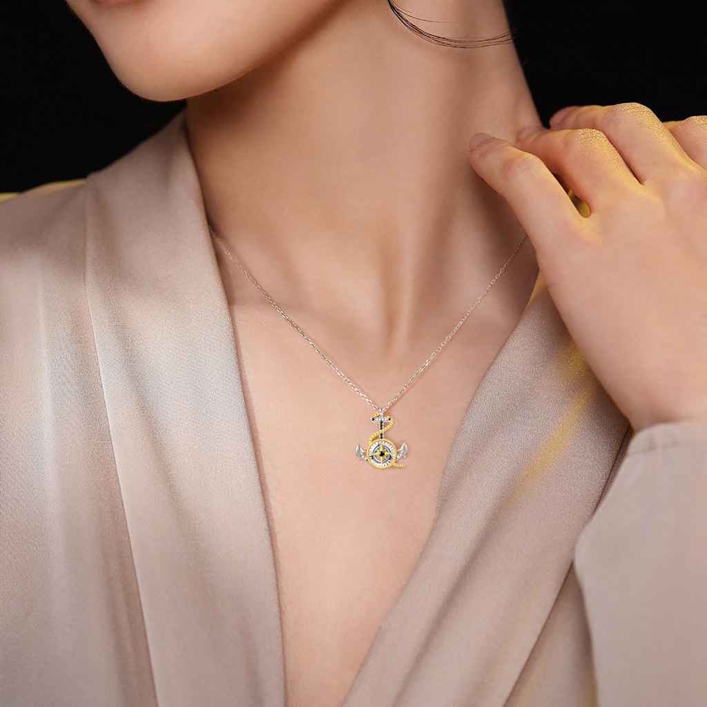 錨與指南針扭繩項鍊 image number 3