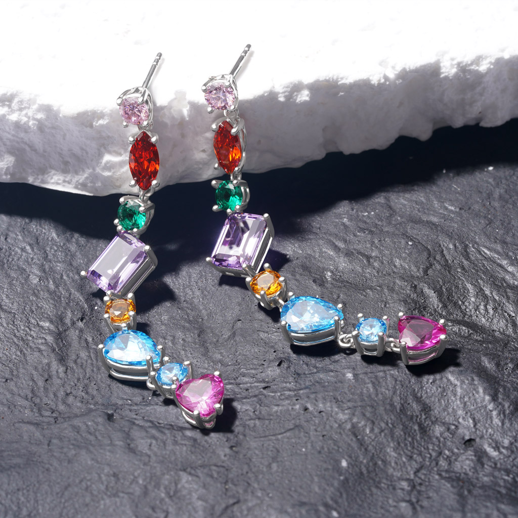 混合切割和多色環狀耳環 image number 3