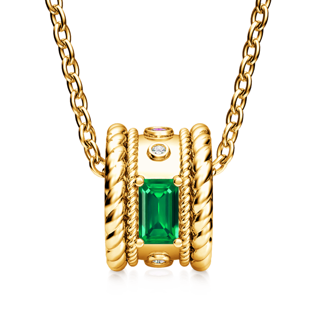 黃金色切割祖母綠鼓形項鍊 image number 1
