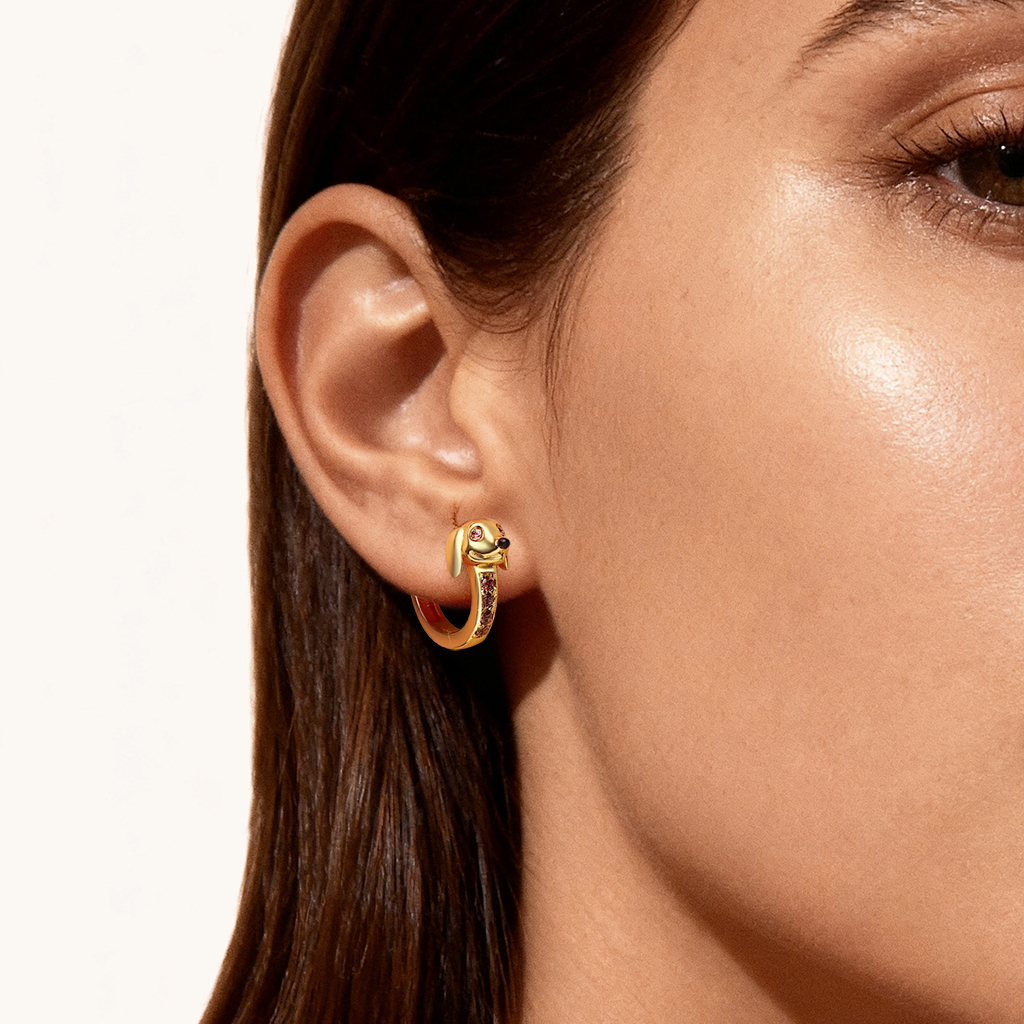 臘腸犬圈形耳環 image number 1