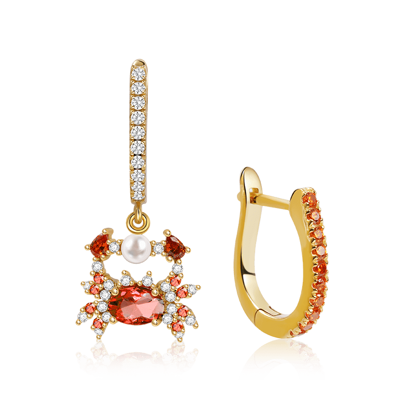 螃蟹吊墜耳環套裝 18K 鍍金 image number 0