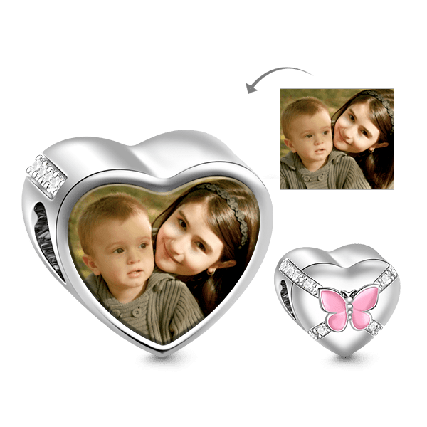 心形粉紅蝴蝶照片珠吊飾珠 image number 0
