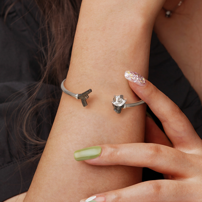 骷髏槍開放式手鐲 image number 4