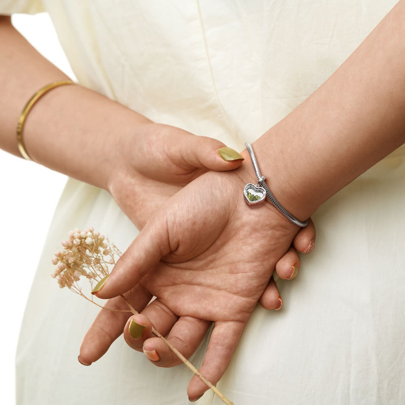 八月生日心形石可刻字吊墜 image number 2