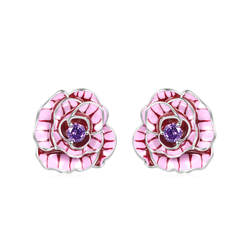 粉色玫瑰花朵耳釘 image number 0