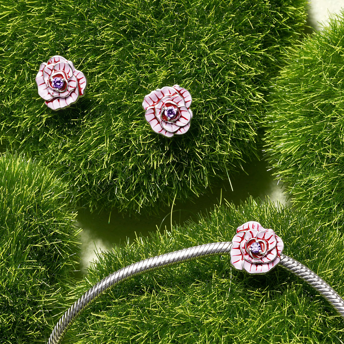 粉色玫瑰花朵耳釘 image number 1