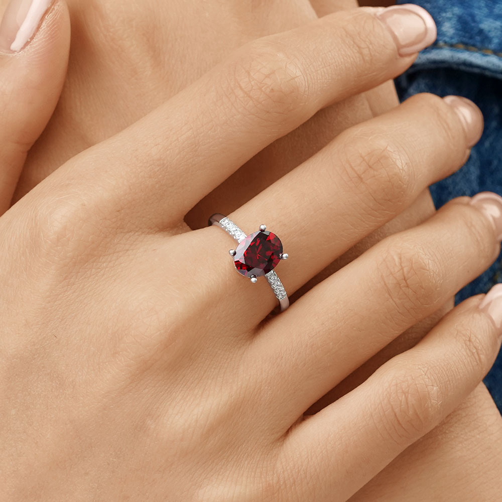 橢圓形切割生日石戒指 image number 5