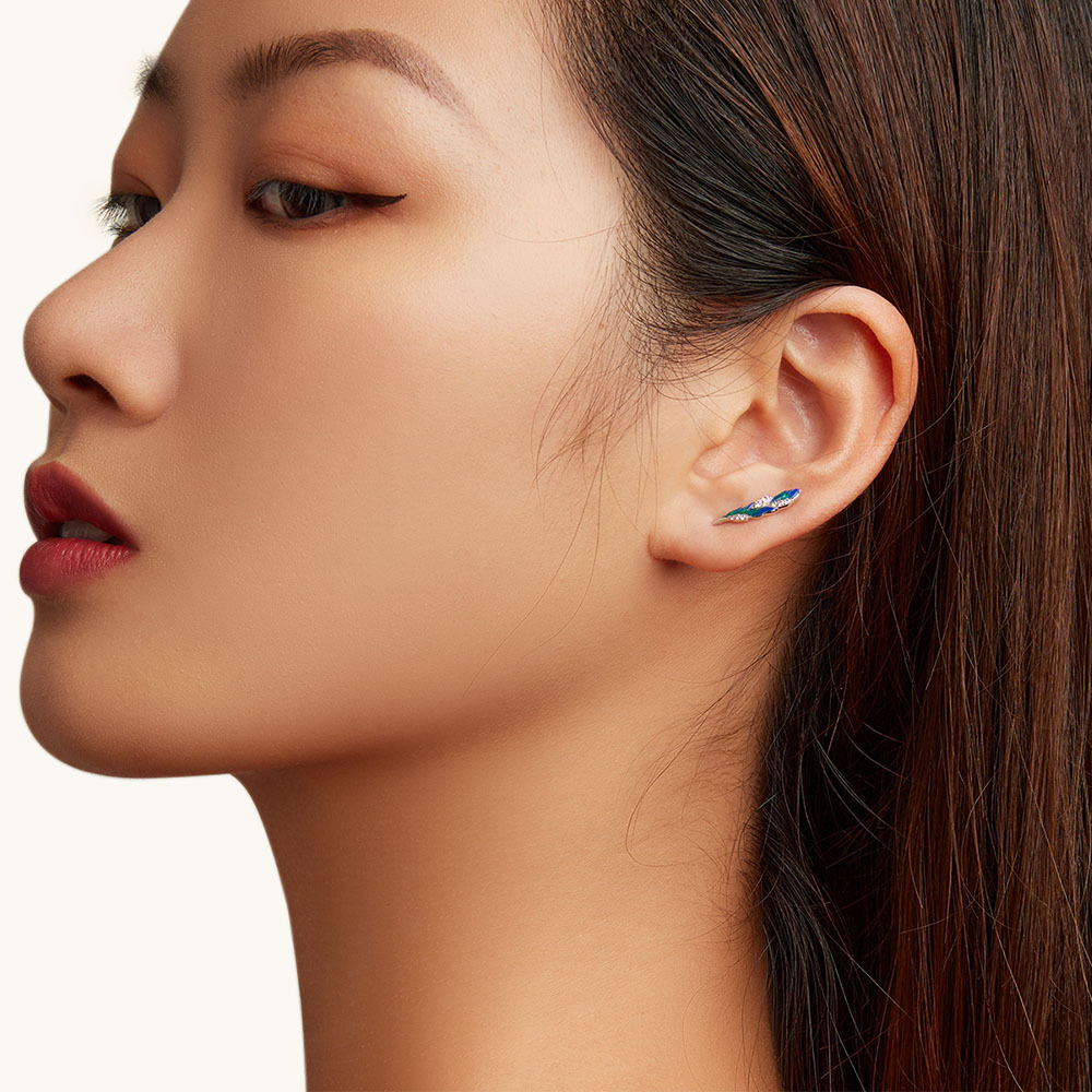 藍色羽毛吊墜耳環 image number 3