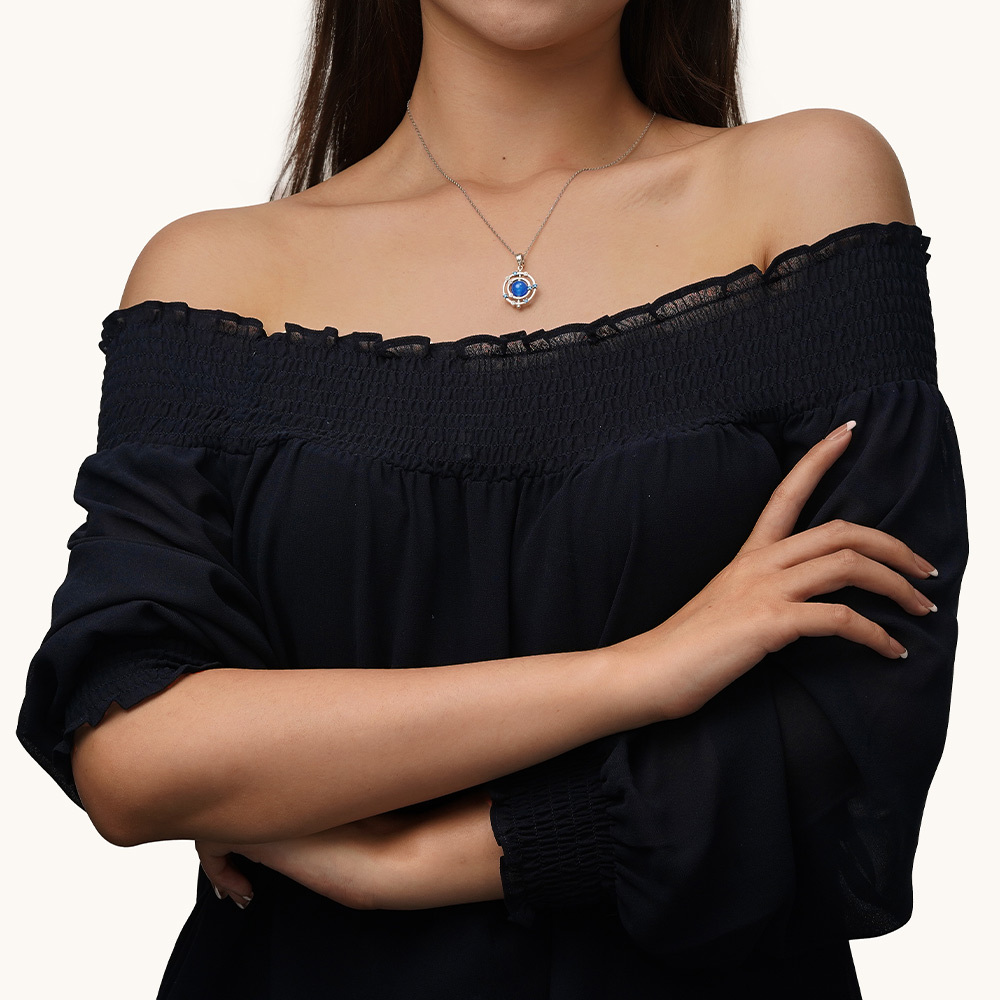 可旋轉藍瑪瑙銀河吊墜 image number 3