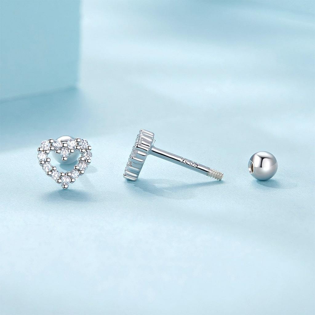 心形螺紋球形耳環 image number 1