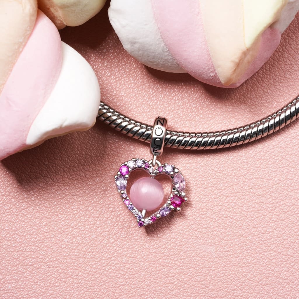 貓眼圓珠心形吊墜 image number 2