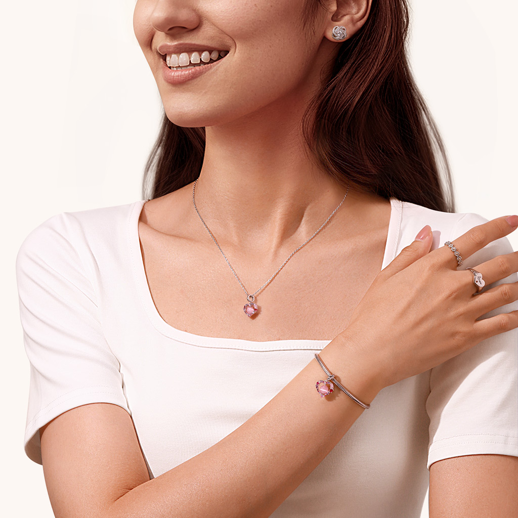 貓眼圓珠心形吊墜 image number 4