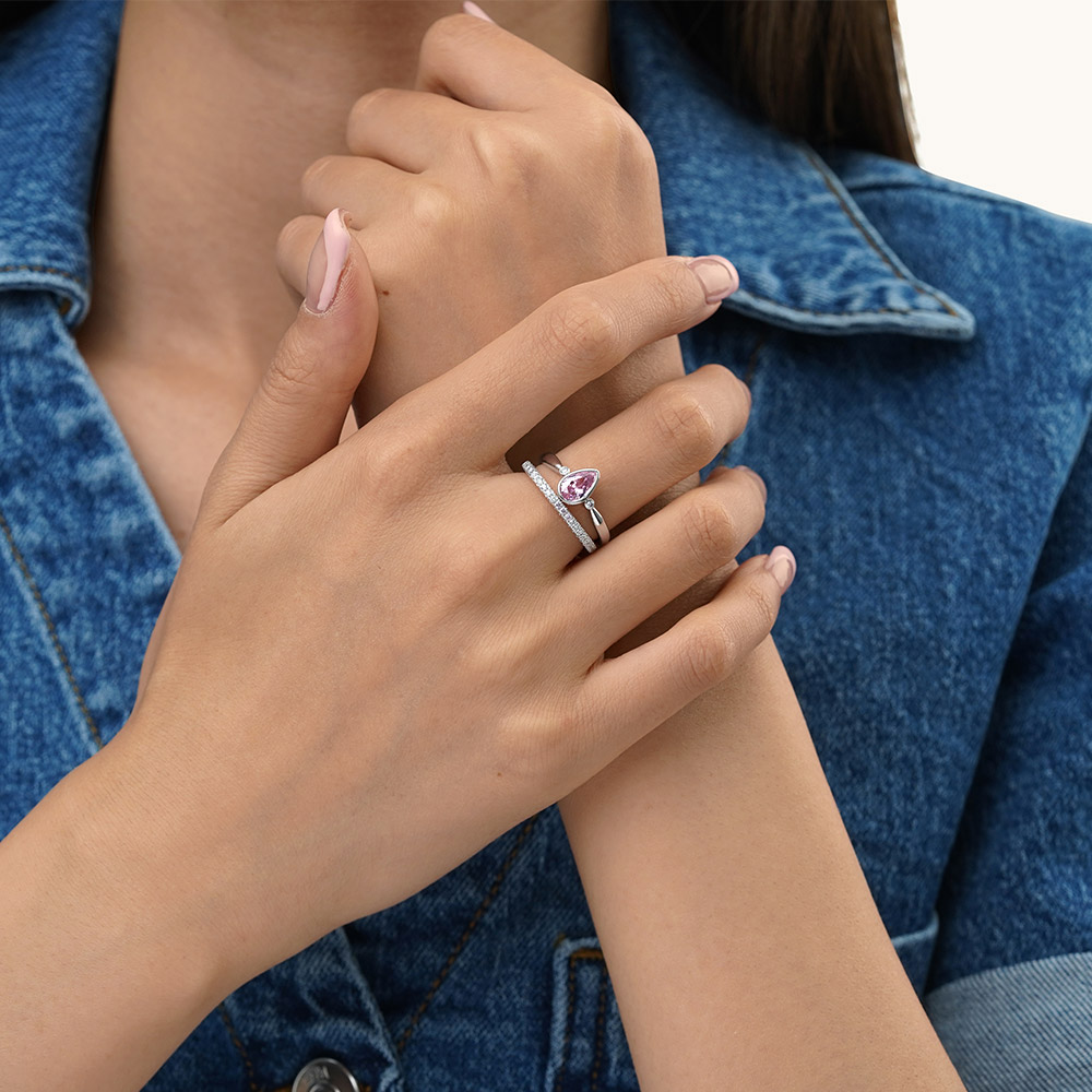 粉紅色CZ寶石可疊戴戒指套裝 image number 3