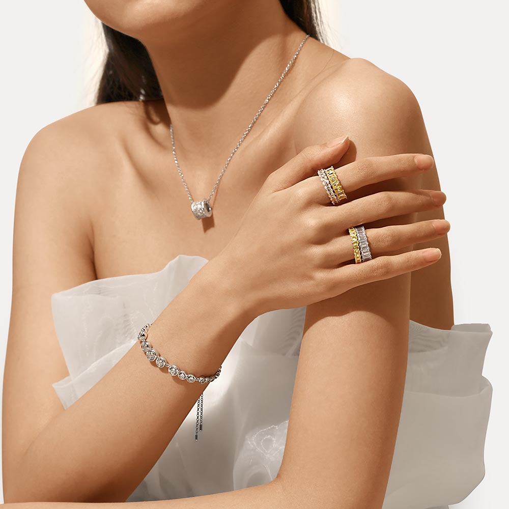 白色托帕石橢圓形切割永恆戒指 image number 4