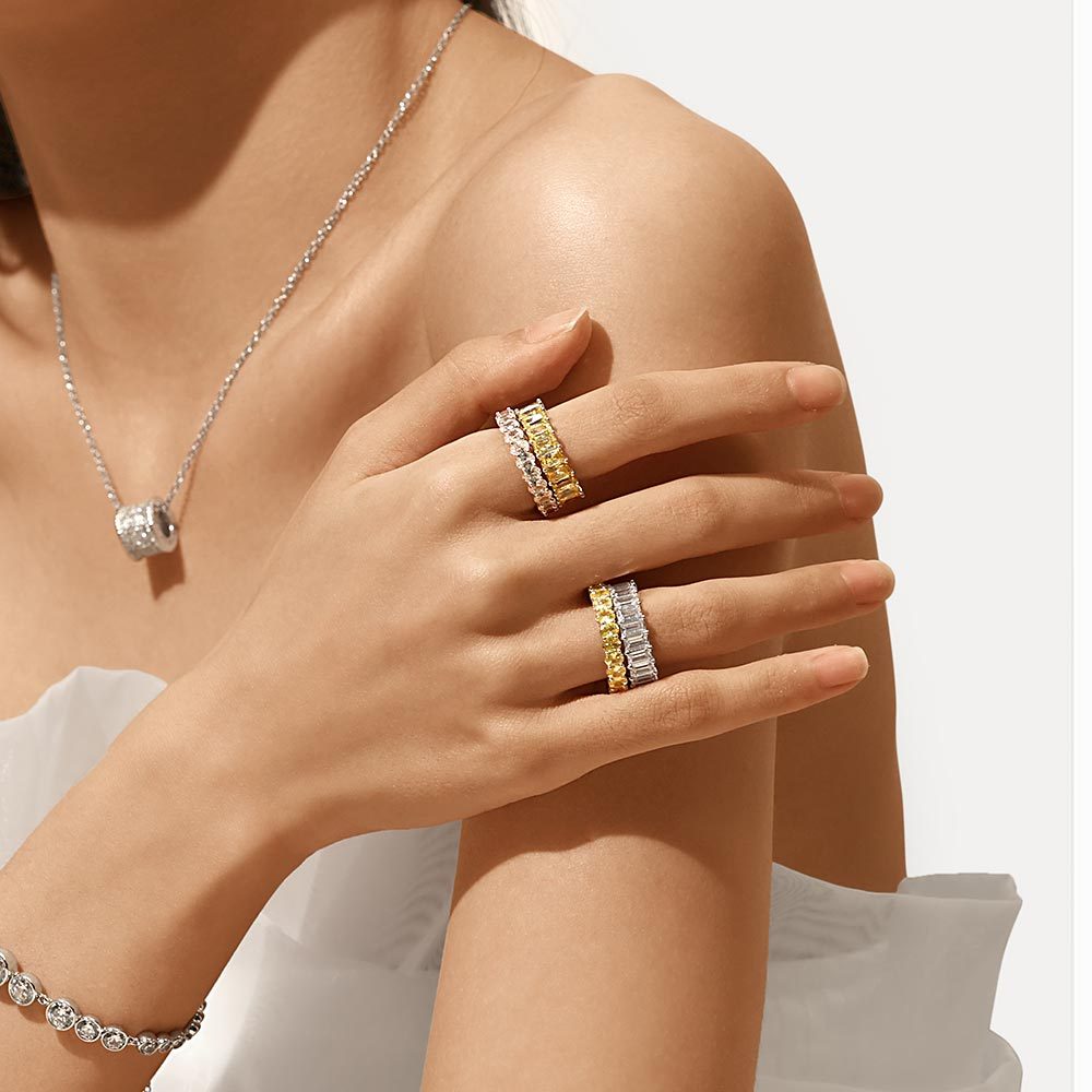 白色托帕石橢圓形切割永恆戒指 image number 5