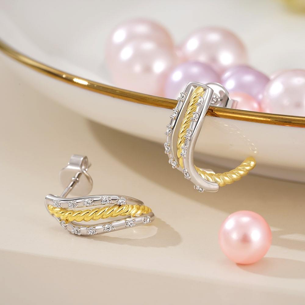 扭紋密鑲C形環狀耳釘 image number 3